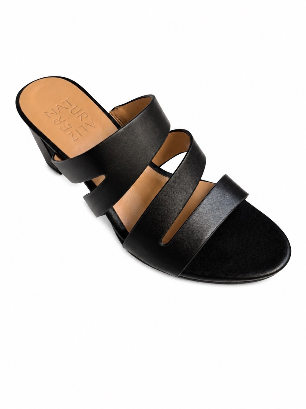 Naturalizer Beaming Sandals 5M Black Leather Block Heel Dress Shoes
